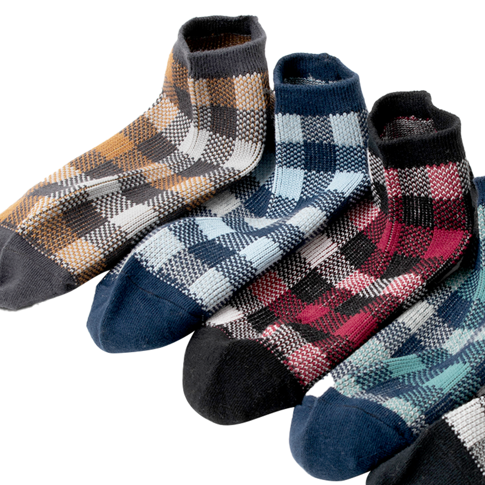 Combed cotton chequered gentlemen's boat socks with multi-color