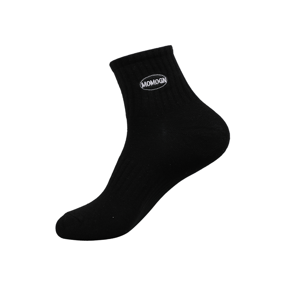 White and black plain high rib ankle socks with embroidery logo