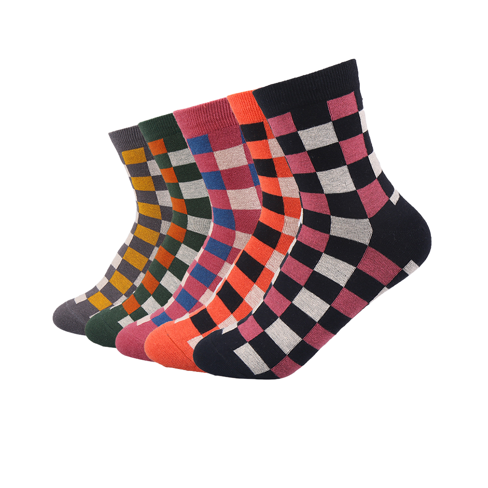 Casual jacquard blocks crew cotton men women socks