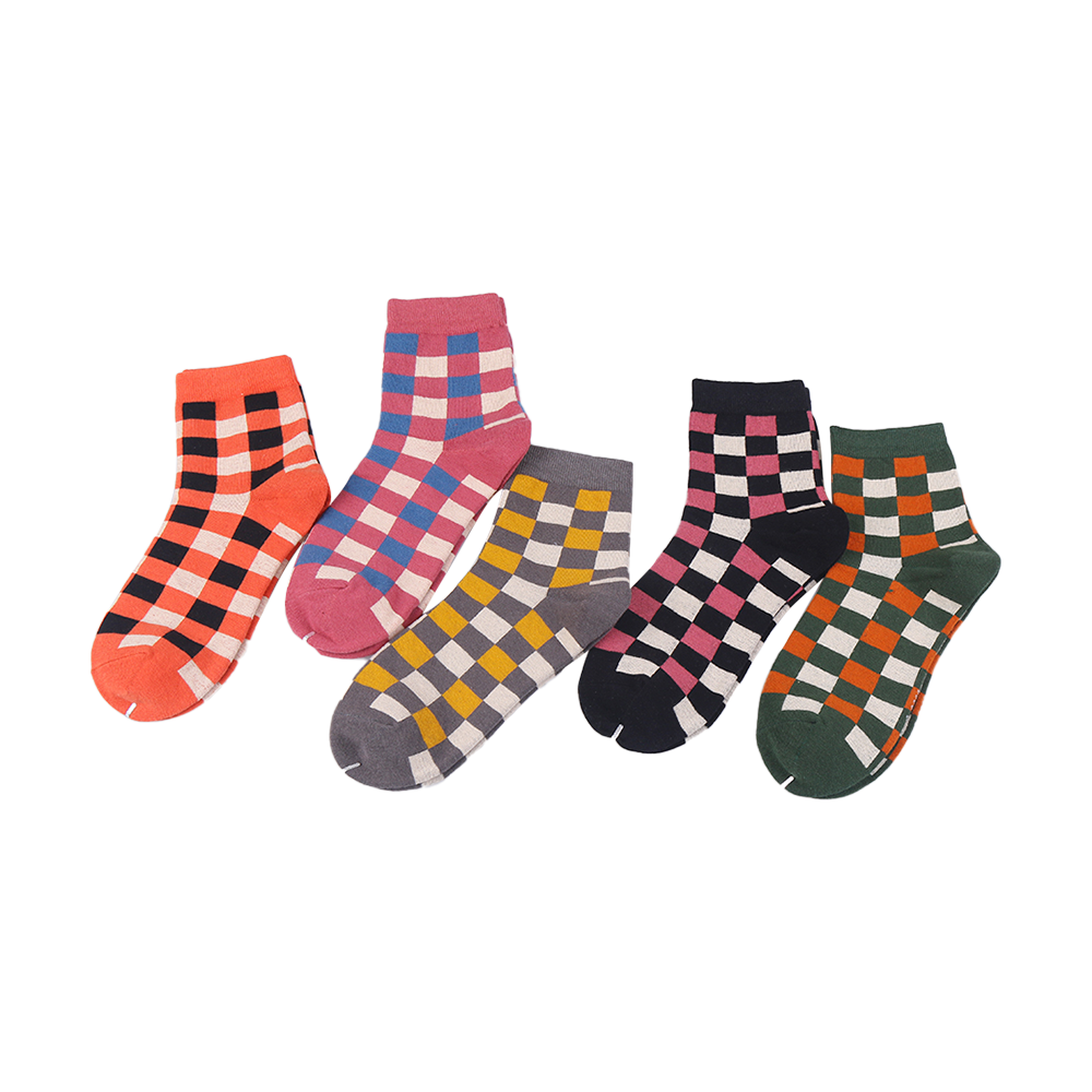 Casual jacquard blocks crew cotton men women socks