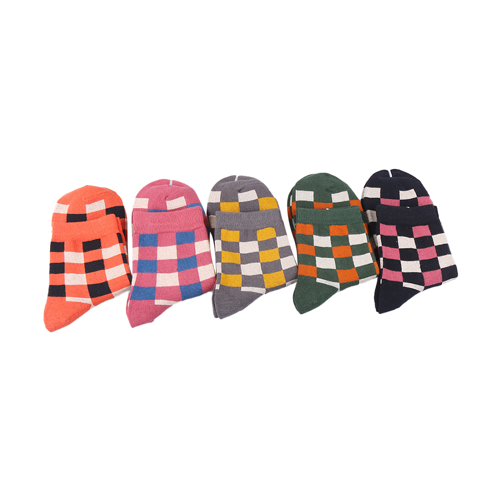 Casual jacquard blocks crew cotton men women socks