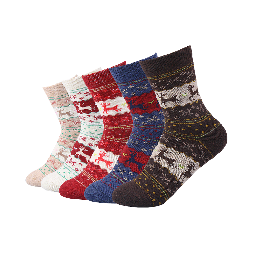 Xmas style with jacquard deer combed cotton women socks